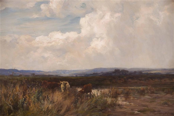 Highland Cattle Watering, Sunset by Joe Milne