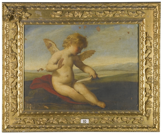 PUTTO READING, IN A LANDSCAPE by Roman School, 19th Century