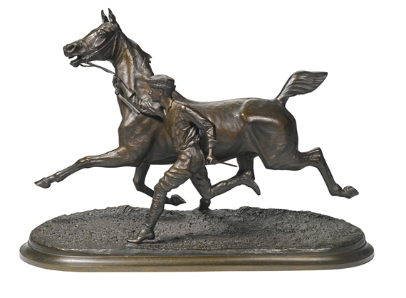 CHEVAL À L'ENTRAÎNEMENT AVEC SON LAD (A TROTTING HORSE AND GROOM) by Arthur Marie Gabriel Comte du Passage