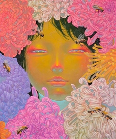 Fuco Ueda’s Surreal Paintings Of Skeleton Girls And Flaming Butterflies