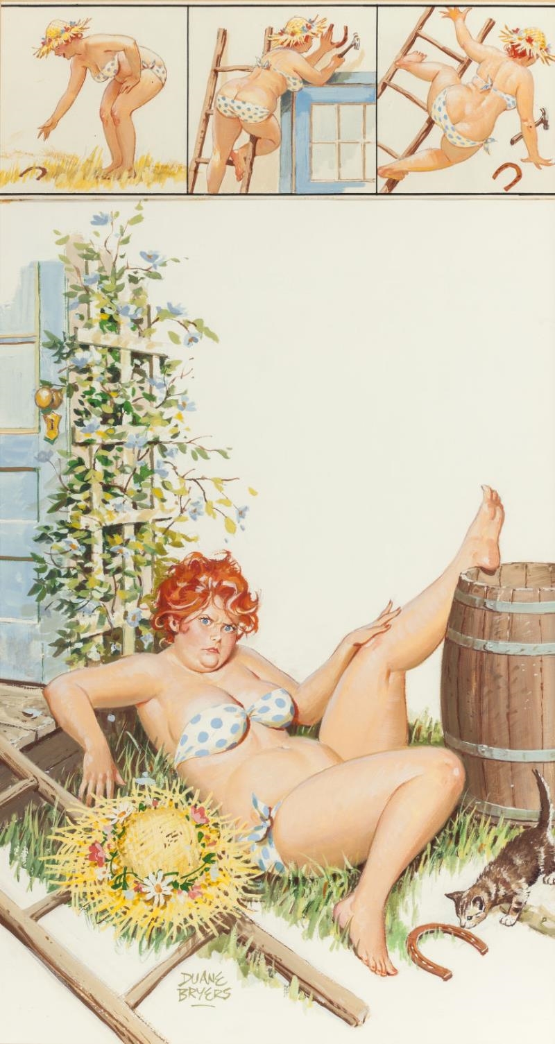 Hilda Takes a Fall, Brown & Bigelow Calendar Illustration by Duane Bryers, 1979