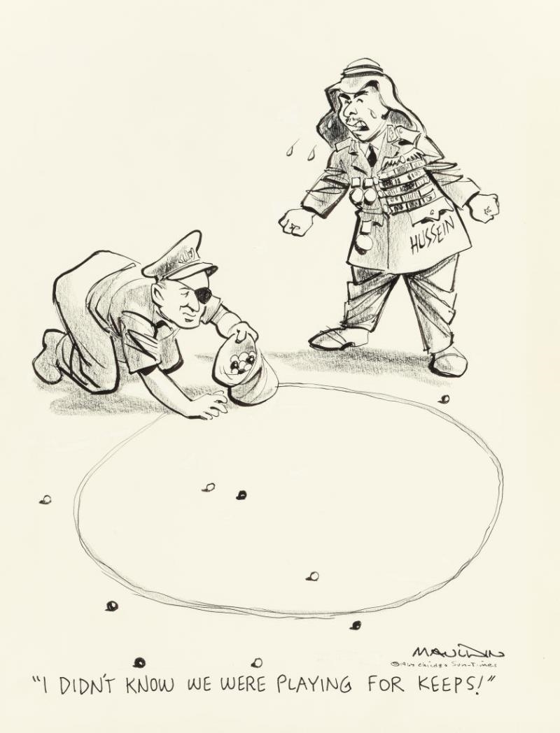 Artwork by William Henry Mauldin, I Didn't Know We Were Playing for Keeps! Chicago Sun-Times Editorial Cartoon, Made of Ink, crayon, and gouache on board