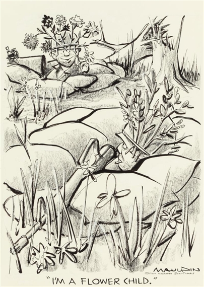 I'm a Flower Child. Chicago Sun Times Editorial Cartoon by William Henry Mauldin, 1967