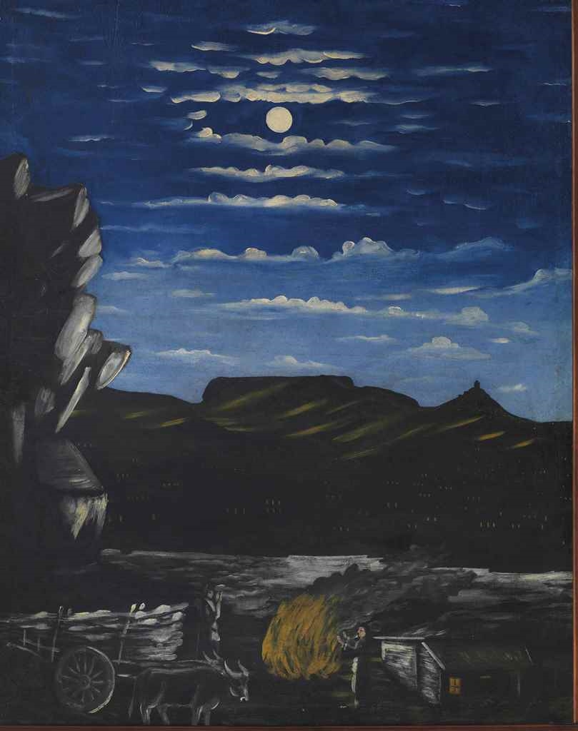 Artwork by Niko Pirosmani, Arsenal Hill at night, Made of oil on oilcloth