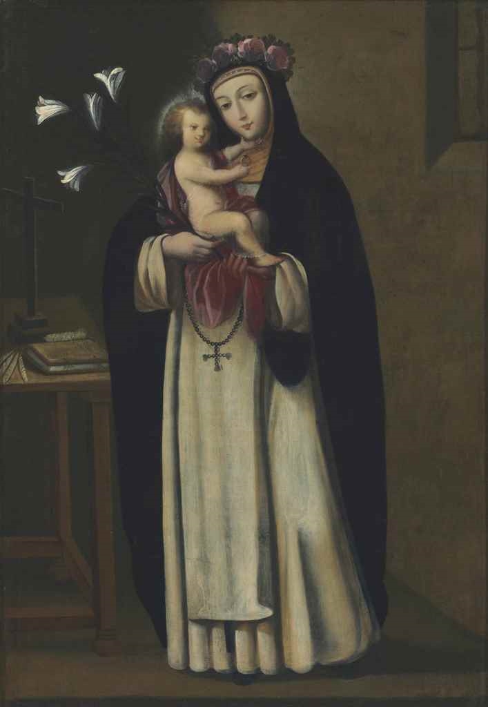 Artwork by Colombian School, 18th Century, Santa Rosa de Lima with the Infant Christ, Made of oil on canvas