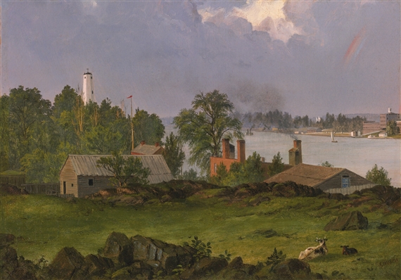 YOULE'S SHOT TOWER, EAST RIVER, NEW YORK (VIEW OF HARTFORD) by Frederic Edwin Church, circa 1844-1845