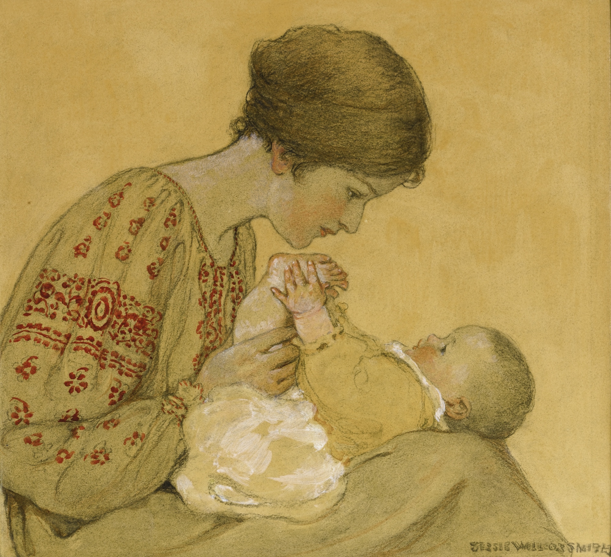 Artwork by Jessie Willcox Smith, THE NEWBORN (REALIZATION; BEGINNING "PROBLEMS OF YOUTH"), Made of mixed media on board