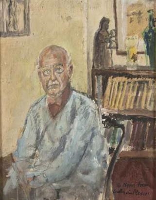 A GENTLEMAN SITTING IN A LIBRARY by Enslin Hercules du Plessis