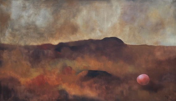 Landscape with pink egg by Ota Janeček, 1986