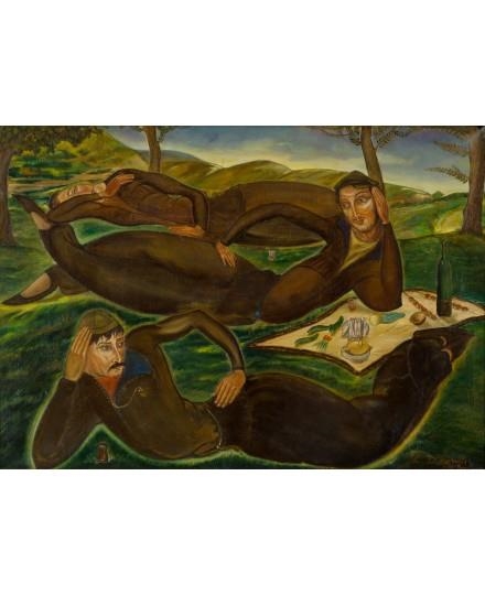 The Dreamers of Ortachala by Lado Davidovich Gudiashvili , 1920