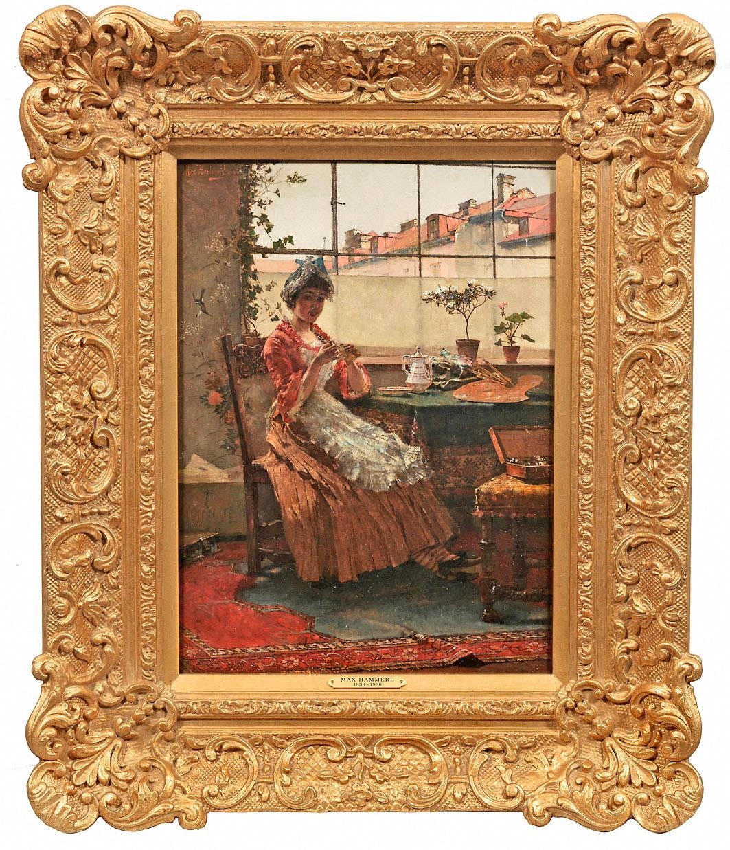 Artwork by Max Hammerl, The artist's model taking a coffee break, Made of Oil on panel