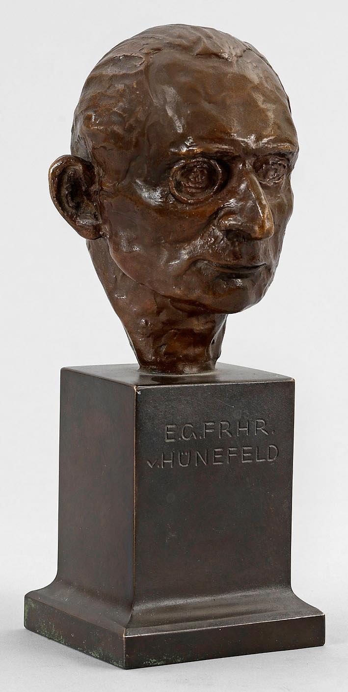 Artwork by Monogrammist B.V.K., A portrait bust of the famous German aviation pioneer, Made of Brown patinated bronze
