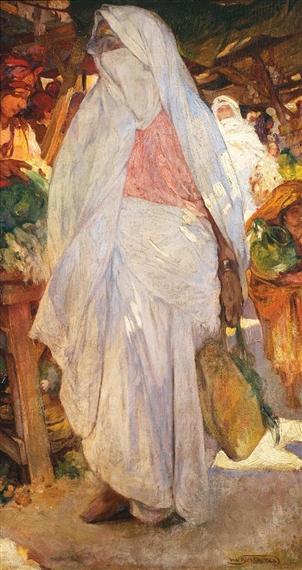 FEMME D'ALGER AU MARCHÉ ALGERIAN WOMAN AT THE MARKET by Jules-Pierre van Biesbroeck
