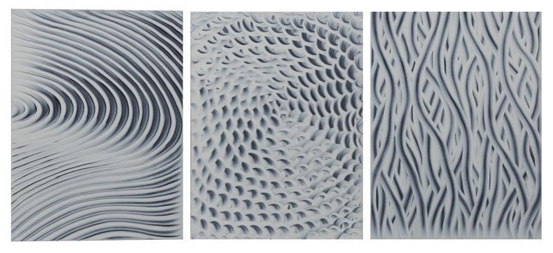 Artwork by William Wood, White/Grey Triptych, Made of oil on board