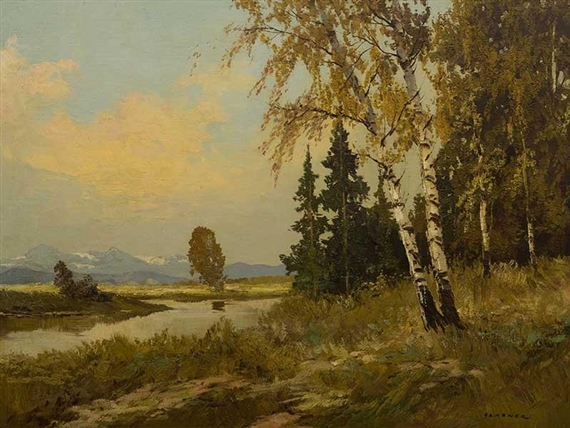 Landscape with Trees & Lake by Hans Grabner