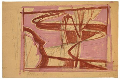 Artwork by Hermann Glöckner, UNTITLED (VIOLETTE SCHWÜNGE UND ROSA), Made of Gouache over pencil on paper