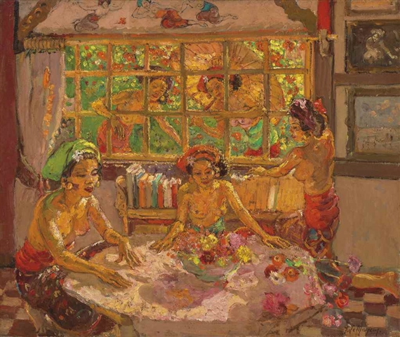 Women in a Balinese Interior with Women by the Window by Adrien Jean Le Mayeur de Merprés