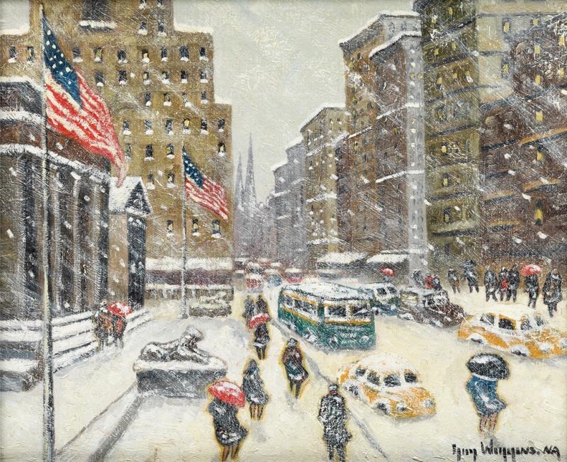 Guy A. Wiggins Snow Storm, New York Public Library, Fifth Avenue MutualArt