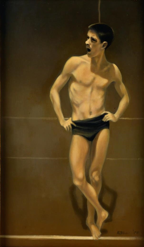 Artwork by Robert R. Bliss, Young Man in a Bathing Suit, Made of Oil on masonite