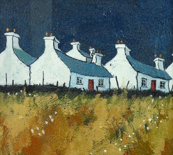 Artwork by Gwyn Owen, whitewashed Welsh cottages, Made of acrylic on board