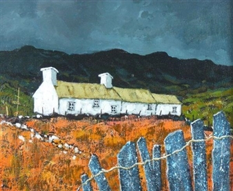 Welsh long cottage and slate fence - Gwyn Owen