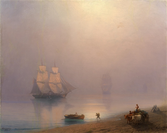 Loading the Ship on a Calm Misty Morning by Ivan Aivazovsky, 1870
