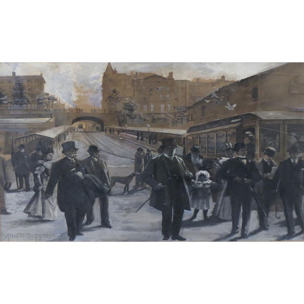 Artwork by Allen B. Doggett, Montague Street in the Gay Nineties, Made of Gouache on paper laid down on board