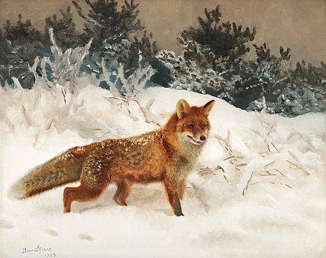 Fox in winter landscape by Bruno Liljefors, 1923