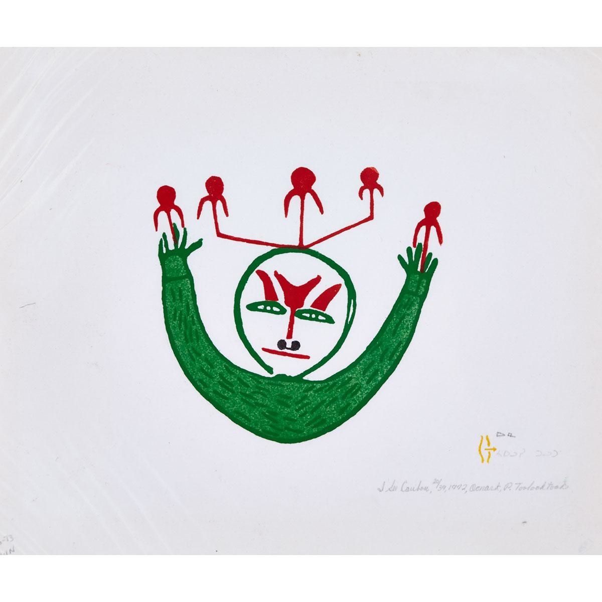 Artwork by Jessie Oonark, I SEE CARIBOU, Made of stonecut and stencil