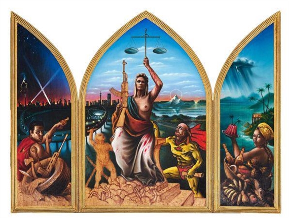 Altarpiece, comprising five panels by Braam Kruger, 1993