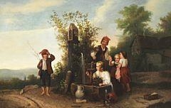Blind man's buff. Children playing next to a well - Henry Bues