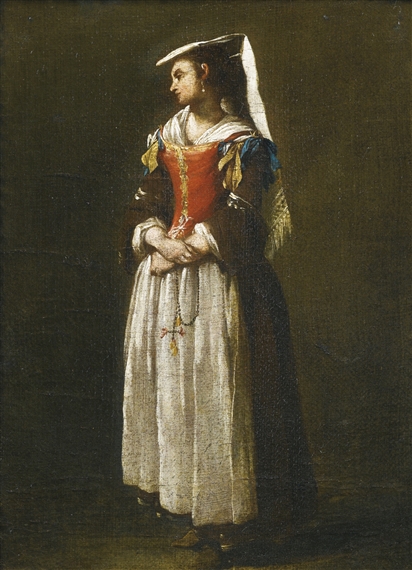 A YOUNG WOMAN DRESSED IN NEAPOLITAN FASHION by Jean Barbault