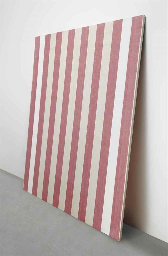 Artwork by Daniel Buren, Peinture acrylique sur tissu rayé blanc et rouge, Made of white acrylic on fabric with red and white stripes