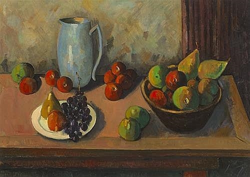 Peter Collis | STILL LIFE WITH BLUE VASE AND FRUIT | MutualArt