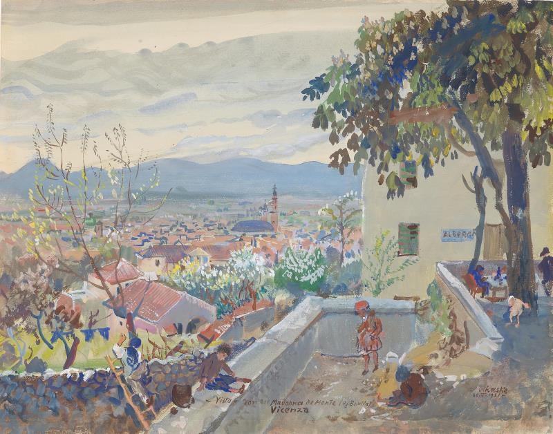 Artwork by Oskar Laske, Vicenza-Vista-von der Madonna di Monte (Ag. Borella), Made of watercolour and gouache on paper
