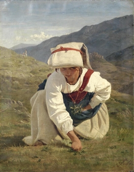 Girl Picking Flowers - Edmund Eagles