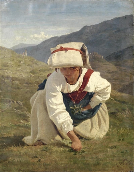 Girl Picking Flowers by Edmund Eagles, 1837