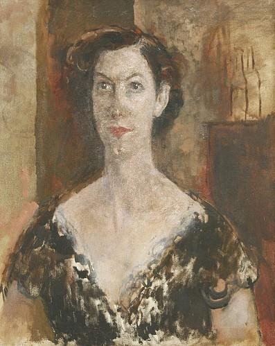 PORTRAIT OF MRS ANNIE DAVIS  BUST LENGTH by Augustus Edwin John, 1954