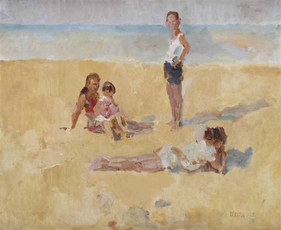 A family on the beach