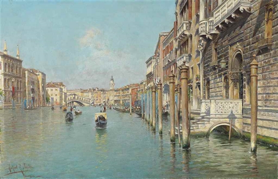 On the Grand Canal, the Rialto Bridge beyond, Venice by Rafael Senet