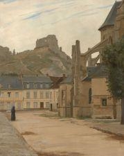 Vue des ruines du château Gaillard depuis le chevet de l'église Saint-Sauveur aux Andelys by Adolpe Giraldon