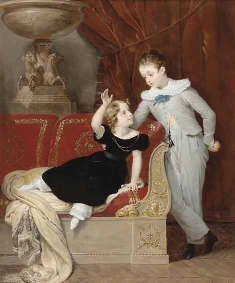 PORTRAIT OF TWO CHILDREN IN AN EMPIRE INTERIOR