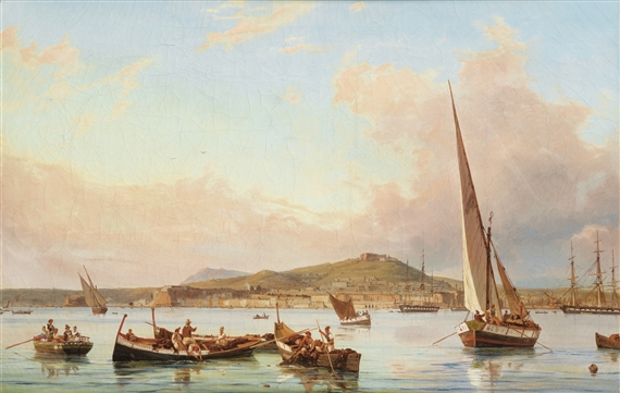 NAPLES, VIEW OF THE VOMERO HILL, FROM THE SEA by Anton Sminck Pitloo