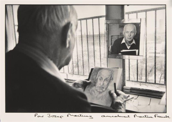 Henri Cartier Bresson Zeichnet ein Selbstporträt/Drawing a Self Portrait, Paris by Martine Franck, 1992