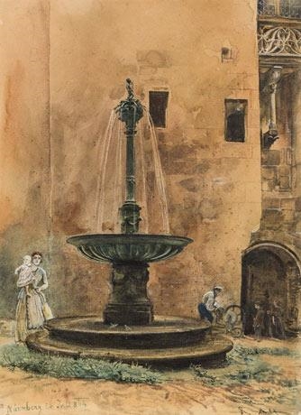 Nuremberg, fountain in the courtyard of the townhall by Rudolf von Alt, 1864
