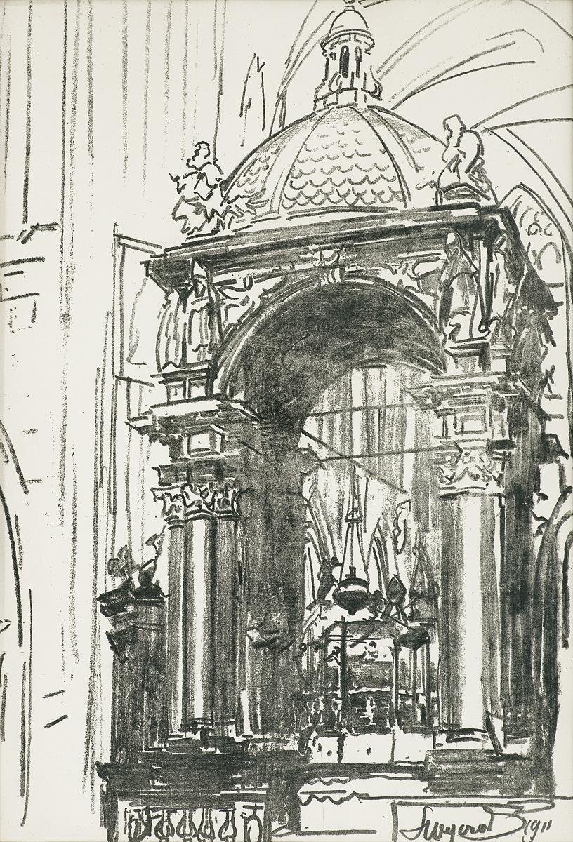 Wawel Cathedral-Interior by Leon Wyczolkowski, 1911
