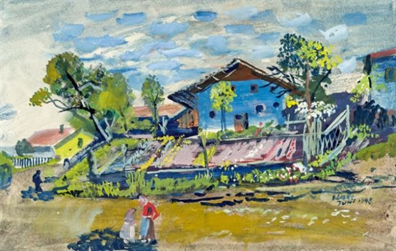 Farm house with vegetable garden by Oskar Laske, June 1948