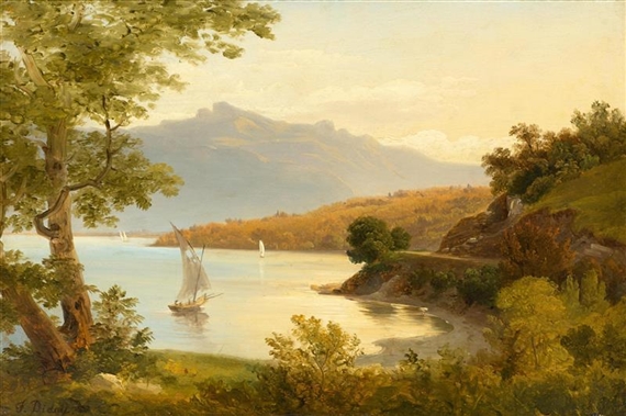 François Diday | Swiss lake landscape, probably a view from Meiringen ...