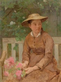 Young lady on a park bench - François Furet