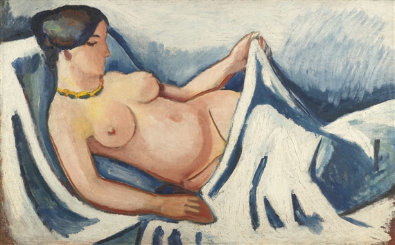 AKT LIEGEND (RECLINING NUDE) by August Macke, 1912
